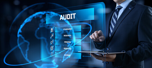 Audit Auditor Financial service compliance concept on screen.