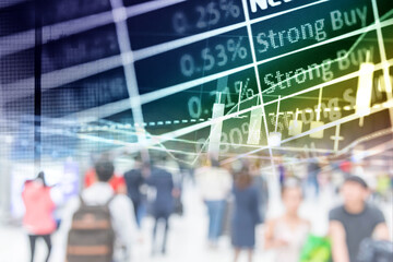 Fundamental and technical analysis for professional technical trading as concept. Digital graph of financial instruments with some indicators including of MACD. EMA and the volume analysis.