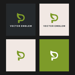 letter p leaf logo vector design template
