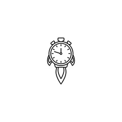 line watch rocket ship with fire. Fast time stop watch, limited offer, deadline symbol.