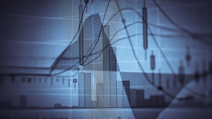 Fototapeta premium Fundamental and technical analysis for professional technical trading as concept. Digital graph of financial instruments with some indicators including of MACD. EMA and the volume analysis.