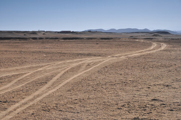 tracks in the sand in the desert of egypt