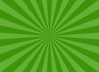 Sunlight rays horizontal background. Green color burst background.