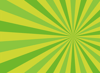 Sunlight rays horizontal background. Green color burst background.