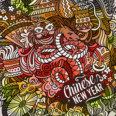 Chinese New Year hand drawn vector doodles illustration.