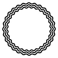 Three bold wavy lines forming a black circle frame. Circle frame made by three black serpentine lines. Snake-like circular frame, decorative surround. Isolated illustration on white background. Vector