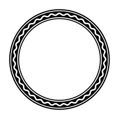 Black circle frame, with a bold white wavy line. Circle frame made by three circles and a serpentine line. A circular frame and decorative surround. Isolated illustration on white background. Vector.