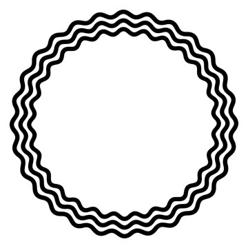 Three bold wavy lines forming a black circle frame. Circle frame made by three black serpentine lines. Snake-like circular frame, decorative surround. Isolated illustration on white background. Vector