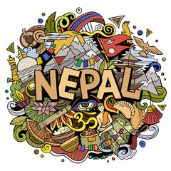 Nepal hand drawn cartoon doodles illustration.