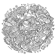 Peru hand drawn cartoon doodles illustration. Funny design.