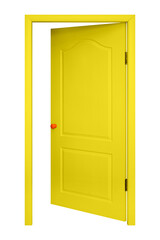 Furniture - Yellow inside open door in the orange handle. Isolated