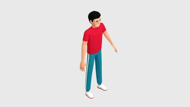 Squats - home fitness exercise. Low poly man athletic workout. 3d isometric animation.