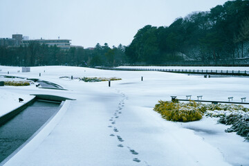 Fototapeta na wymiar A snow day in Kanazawa, 2021.