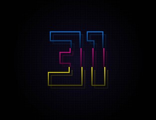 31 number colorful outline stroke font. Trendy, dynamic creative style design. Vivid vector font for logo, brand label, design elements, nightlife, application etc
