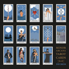 Minor Arcana Tarot cards. Swords From Ace to the figures of the Court. JPG High resolution - obrazy, fototapety, plakaty