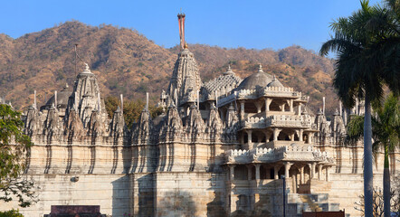 Exterior of famous Adinath Jain temple in Ranakpur near Udaipur, Rajasthan state of India
