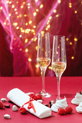 Celebration of valentines day with two Champagne glasses