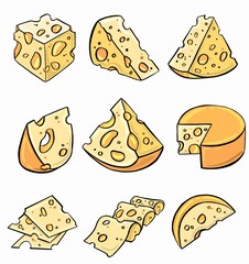 Cheese varieties. Flat design vector icon set. Vector illustration