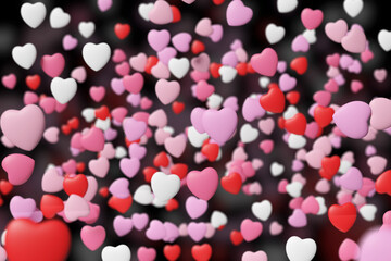 Defocused colorful hearts background. 3d illustration.