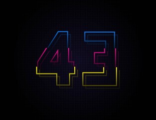 43 number colorful outline stroke font. Trendy, dynamic creative style design. Vivid vector font for logo, brand label, design elements, nightlife, application etc