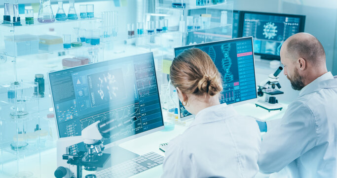 Scientists studying coronavirus models and DNA sequences