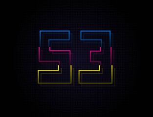 53 number colorful outline stroke font. Trendy, dynamic creative style design. Vivid vector font for logo, brand label, design elements, nightlife, application etc