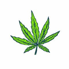 Hemp marijuana leaves symbol engraving sketch style