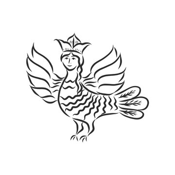 Sirin - illustration of the mythological half-woman half-bird that sings songs of paradise, bringing people happiness