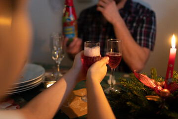 Traditional typical Czech christmas dinner with toast drink