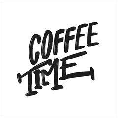 Coffee time. Coffee lettering typography. Hand drawn lettering phrase. Modern motivating calligraphy decor. Scrapbooking or journaling card with quote.