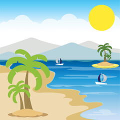 Fototapeta na wymiar Tropical summer season landscape in the beach with palm trees