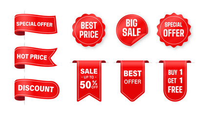 Price tag vector collection. Ribbon sale label Special offers for discounts on product prices.