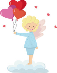 Valentines day cupid with wings and hearts vector image