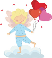 Valentines day cupid with wings and hearts balloon vector image