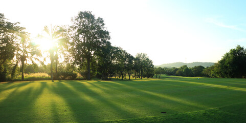 beautiful golf course at the sunset, sunrise time. , morning time