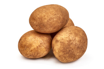 Unwashed potatoes, isolated on white background