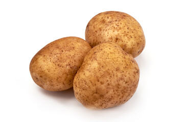 Unwashed potatoes, isolated on white background