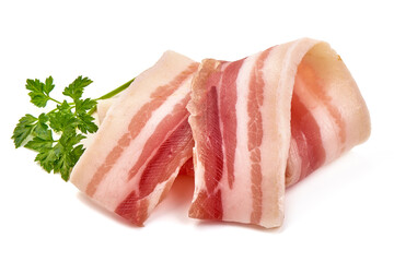 Bacon slices, isolated on white background