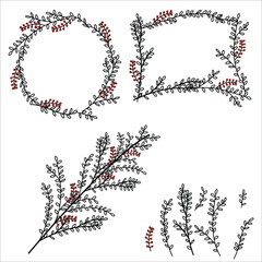 frames made of twigs with red berries. Frames for Valentine's Day. vector.