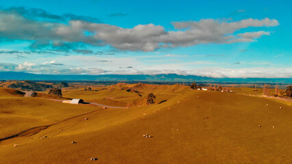 Aerial view of colourful New Zealand Countryside in spring season