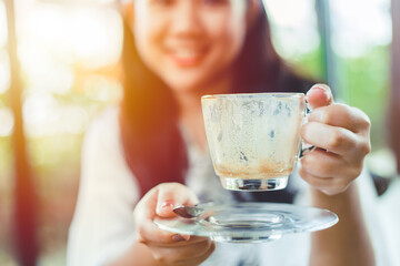 people happy drinking a cup of coffee for refreshing in the morning concept