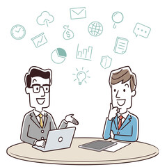 ベクターイラスト素材：打ち合わせをする男性ビジネスマンたち
