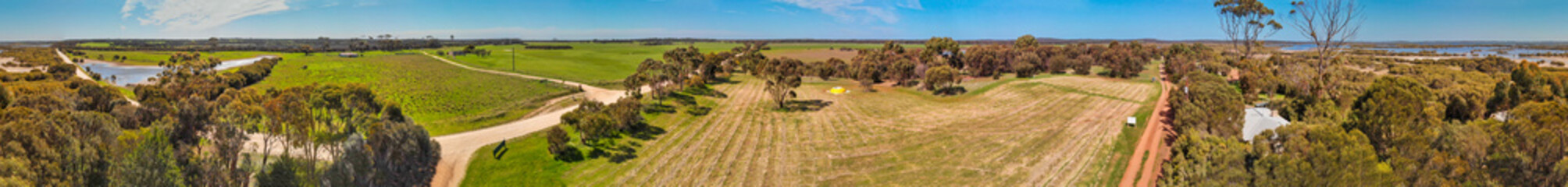 Naklejka premium Panoramic aerial view of Kangaroo Island countryside in spring, Australia