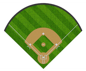 top view of  layout empty sport baseball field diamond shaped real green realistic grass and copy space. Team sports recreation competition background