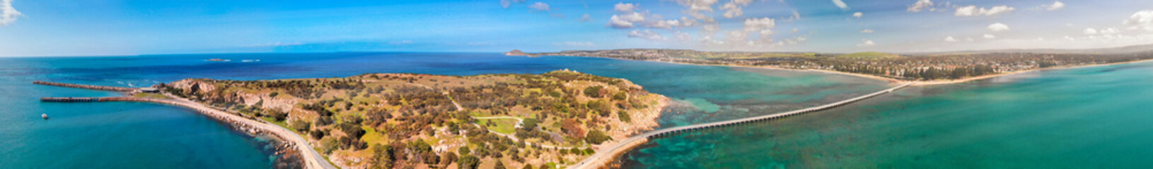 Fototapeta na wymiar Panoramic aerial view of Granite Island and Victor Harbour, Australia
