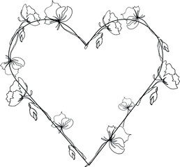 Floral heart wreath. A wreath of hand-drawn flowers. Valentine's day design. heart of flowers. 