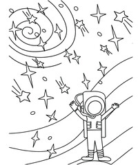 Astronaut. Space. Galaxy. Solar system. Vector illustration for coloring outline. Isolated object on white background