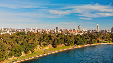 Aerial view of Sydney skyline from Sydney Harbour