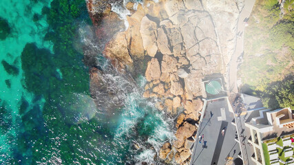 Bondi Beach coastline, Sydney. Aerial view