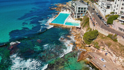 Bondi Beach coastline, Sydney. Aerial view